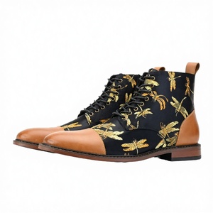 Botas de Media Pantorrilla para Hombre, Estilo Retro, con Bordado de Animales, Suela de Goma, Estilo Británico, Estilo Nacional, Botas Casuales - Product Image 2