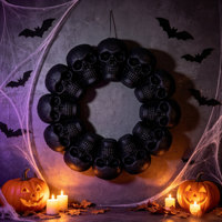 Guirlande de porte vintage d'horreur avec squelette et crâne en plastique, ornement de fête gothique pour Halloween, pour la maison, le jardin ou la fenêtre