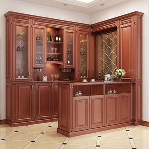 מזנון מעץ מלא בסגנון אמריקאי וינטג' של סופיה, עם אפשרות לתלייה על הקיר וקיבולת גדולה, מתאים לבית בסגנון כפרי, בר ביתי וסלון. - Product Image 1