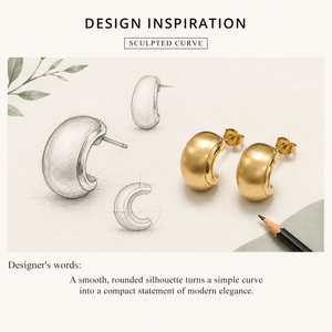 Boucles d'oreilles clous demi-cercle épaisses, en acier inoxydable avec placage sous vide or 14K, design incurvé large en forme de C, couleur or et argent - Product Image 4