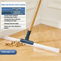 Balai à franges avec manche en plastique et acier Balai à eau Grattoir Outil de nettoyage de salle de bain pour sols et murs Utilisation en cuisine