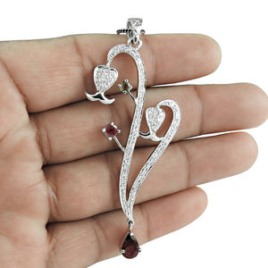 Bijoux fins en argent sterling 925 Belle conception simple Zircon blanc et pierre précieuse de tourmaline Collier pendentif à breloque de luxe OEM - Product Image 2