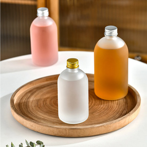 350ml フロストホワイトマットガラスボトル 工業用クリアフリントガラス ワイン、ジュース、コーヒー、水、シャンパン用 スクリューキャップ フラット - Product Image 2