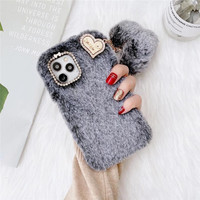 Coque de téléphone mignonne en peluche en forme de cœur avec nœud papillon, style Ins, adaptée à l'Iphone 15 Promax/17/16/14/13/12/11/X