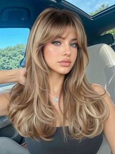 Cheveux vierges blonds avec mèches balayage, ombré blond, clip-in, base en soie nouée à la main, toupet avec frange pour femmes, certifié casher juif - Product Image 1