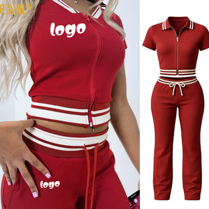 Completo Sportivo Donna Y2K Primavera <span class=keywords><strong>2026</strong></span> Personalizzabile, Set 2 Pezzi con Polo a Maniche Corte e Pantaloni, Abbigliamento Loungewear - Product Image 1