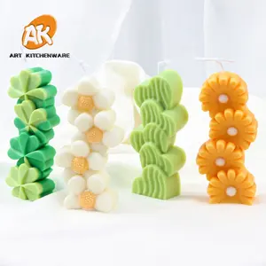 AK 3D Mới Xếp Chồng Tình Yêu Nến Thơm Khuôn Hoa Bốn Lá Cỏ Ba Lá Xương Rồng Nhỏ Daisy Khuếch Tán Đá Handmade Xà Phòng Thạch Cao Khuôn