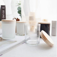 Petit récipient à bougie en verre personnalisé de 6oz pot cylindrique vide noir et blanc avec couvercle en bois et boîte pour la fabrication de bougies