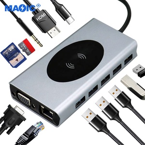 Software de hardware de computadora tipo C a carga inalámbrica <span class=keywords><strong>4K</strong></span> <span class=keywords><strong>HDMI</strong></span> 1080P VGA 1000M RJ45 USB 3,0 adaptador de concentrador USB 13 en 1 concentrador USB C - Product Image 1