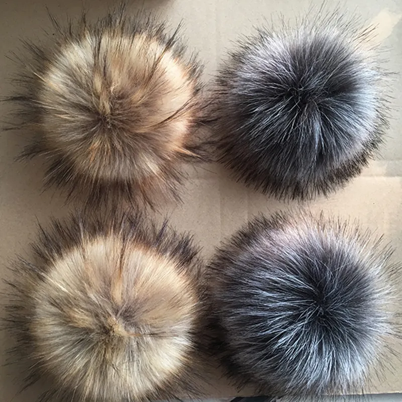 Real Raccoon Fox Fur Pompom with Button Big Fur Ball for Beanies DIY Fur Accessories
