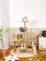 Tour à chat moderne multi-niveaux en bois massif, arbre à chat du sol au plafond, meubles, plateforme de saut, grimpette, sisal, lit de Noël