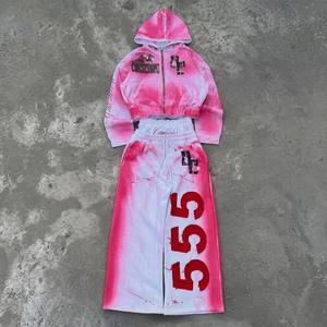Custom Men Tracksuit Heavyweight Cotton Fleece Streetwear Y2K Grunge Spray Dye Puff Print Men's Outerwear Sets - Product Image 1