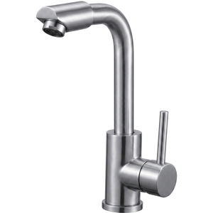 Modern Single Handle Kitchen Faucet Brushed Stainless Steel Deck <b>Mounted</b> Ceramic Valve 6-7.9in Height - Product Image 1