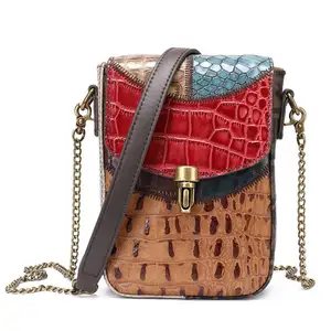 Crocodile Leather Retro Stitching Crossbody Bags Ladies Purses Mobile Phone Bag Genuine Leather Messenger Bags For Woman