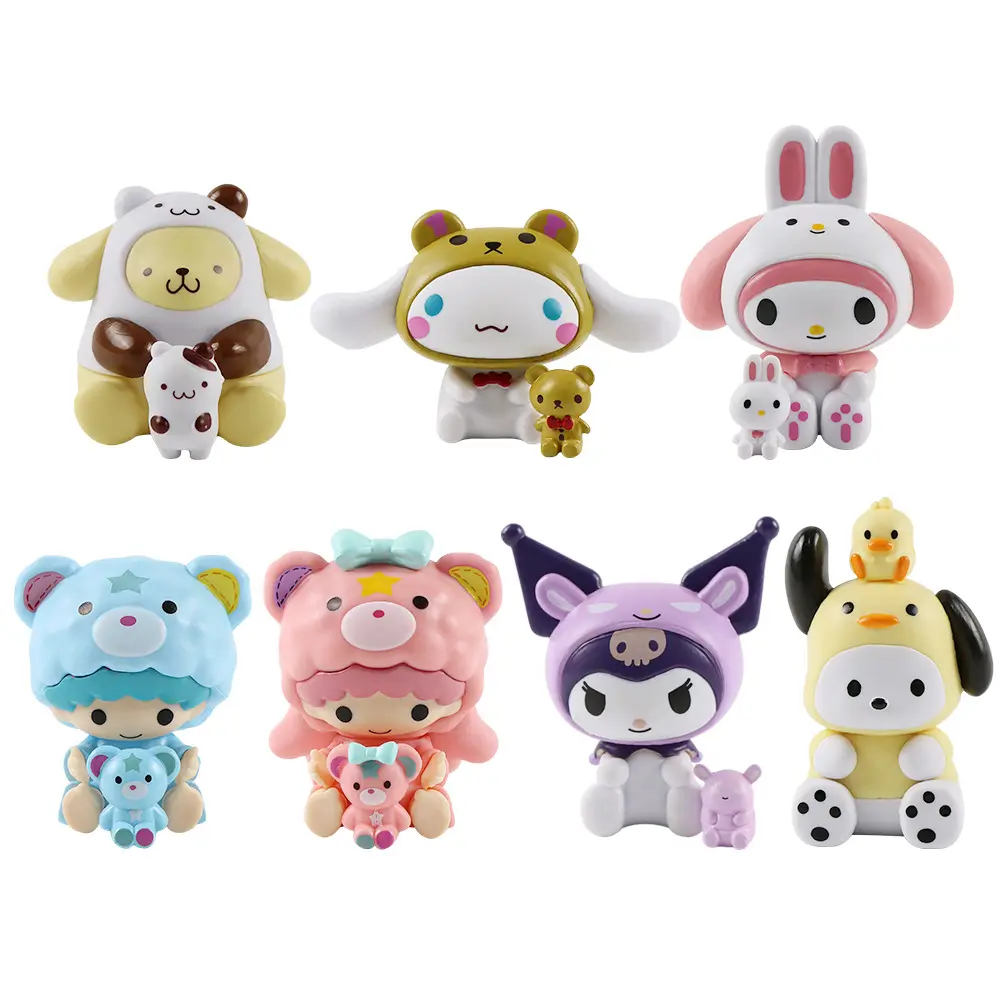Newstar My Melody Figure Anime Figure Kawaii Melody Kuromi Action Figures Collection A Set of 7 Pvc Materials Gifts for Children
