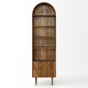 Estantería de Madera Vintage con Arco, Librería con Cinco Estantes y Dos Cajones, Mueble Alto de Almacenamiento y Exhibición para Sala de Estar o Dormitorio - Product Image 6