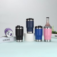 2026 Emerit Logo Kustom 14oz 4 in 1 Pendingin Kaleng & Botol Baja Tahan Karat Dinding Ganda Dengan 2 Tutup untuk Kaleng & Botol 12oz