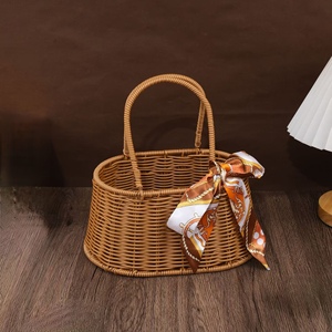 Keranjang Penyimpanan Anyaman Plastik Rotan Serbaguna dan Tahan Lama dengan Pegangan, Tas Belanja Portabel untuk Liburan Pantai, Hadiah - Product Image 5