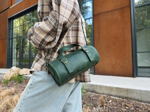 Vintage Leather Barrel Bag for Women <b>Small</b> Retro Crossbody <b>Purse</b> Handmade Shoulder Handbag Personalized Gift for Her - Product Image 1