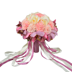 ช่อดอกกล้วยไม้ซิมบิเดียมประดิษฐ์จาก Dongchen Crafts ดอกไม้ผ้าไหมสำหรับงานแต่งงาน ของตกแต่งเจ้าสาว สีแชมเปญ พีช ม่วง และสีชมพู - Product Image 5