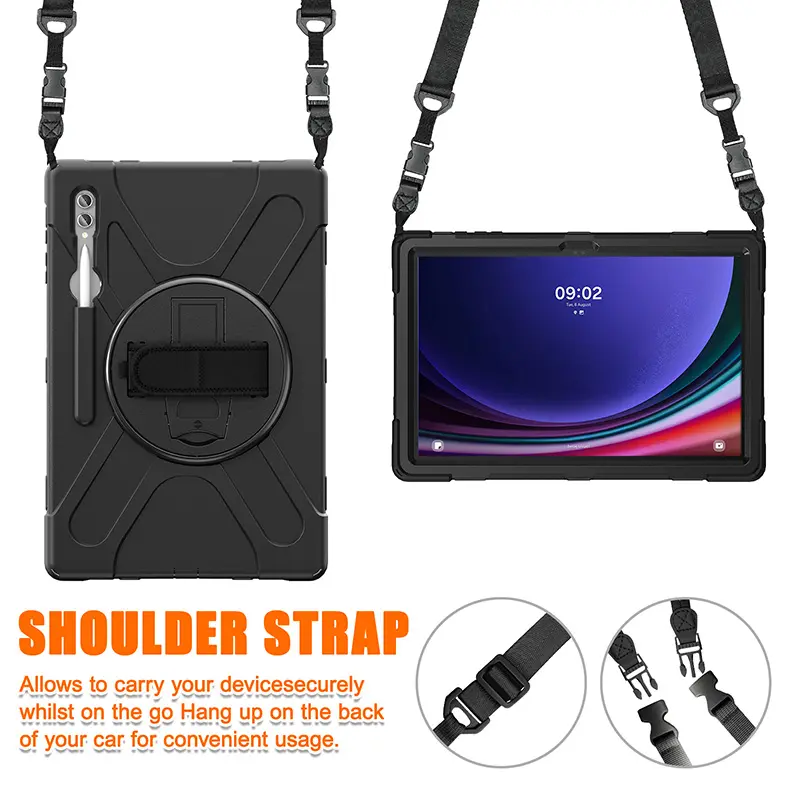 हैवी ड्यूटी Shockproof मामले सैमसंग गैलेक्सी टैब के लिए हाथ का पट्टा के साथ Kickstand कंधे का पट्टा S9 अल्ट्रा 14.6 2023 X910/x916B/X918U