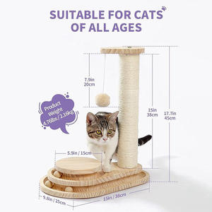 Toptan özel Modern lüks kedi ağacı küçük Pet kedi oyun tırmalama sütunu yün hareketli Trackballs el işi ahşap Sisal kedi - Product Image 2