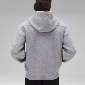 新デザイン メンズ 無地コート フルジッパー リブ裾 フード付きコート スリムフィット 100%ウール プラスサイズ メンズコート - Product Image 3