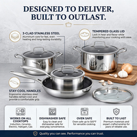 Ensemble de 13 ustensiles de cuisine antiadhésifs en acier inoxydable 304 triple couche, casseroles et poêles de haute qualité, ensemble de batterie de cuisine hybride 3 couches nid d'abeille