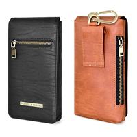 Portefeuille de ceinture universel en cuir noir personnalisé pour homme avec double compartiment pour téléphone et doublure en microfibre douce pour iPhone – Vente en gros