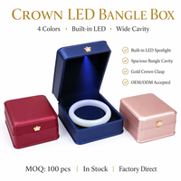 Boîte de présentation de bracelet en cuir PU de qualité supérieure avec éclairage LED, intérieur en velours, éclairage spot, étui de rangement pour bijoux, pour bracelet, cadeau pour femme
