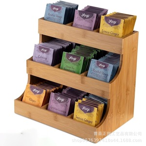 Bamboo <b>Tea</b> Bag Storage <b>Box</b> Multi Layer Desktop Organizer For <b>Tea</b> Coffee Bags Vertical Space Saving Design - Product Image 5