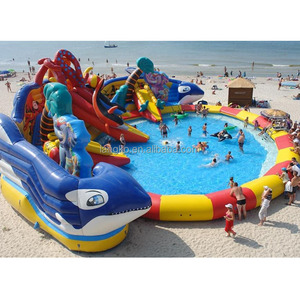 Castillo Inflable con Tobogán Gigante de Tiburón, Parque Acuático Inflable con Temática Oceánica, Tobogán Acuático Inflable con Obstáculos - Product Image 1