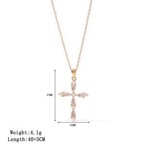 Religious Jewelry Stainless Steel Anti-Tarnish silver & gold cubic zirconia cross pendant necklaces for women - Product Image 5