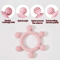Anneau de dentition sensoriel en silicone souple avec six sphères surélevées et bords ondulés pour l'exploration tactile, sans BPA ni phtalates