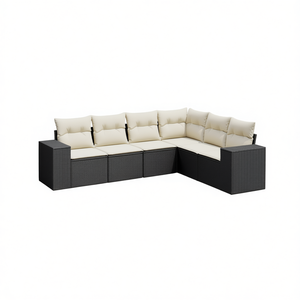 Cream White Garden <b>Sofa</b> Set <b>Rattan</b> Outdoor Furniture 6 Seater Contemporary Design - Product Image 1