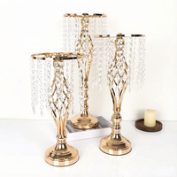 Support de bougie en fer électroplaqué avec perles de cristal pour décoration de table de mariage, centre de table or/argent pour hôtel - Grande Vente