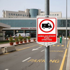 Panneau de signalisation routière rectangulaire réfléchissant double face « Ambulance uniquement - Interdiction de stationnement », en acier et plastique durables pour la voie publique - Product Image 3