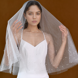 YouLaPan M95 Delicate Pearl Single-layer <strong>Veil</strong> <strong>Sparkling</strong> Starry Sky Fabric Minimalist Design No Hair Comb Bridal Accessory - Product Image 5