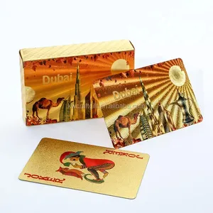 Cenários do ouro 24k dubai folha de ouro jogando cartões personalizados impressos foto jogando cartão plástico ouro prata folha pôquer cartões