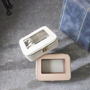 Clear <b>Brush</b> Wash PU Vegan Leather White Large Custom Logo PVC Pouch Saffiano Lady Zipper Travel <b>Makeup</b> Cosmetic <b>Bag</b> - Product Image 3