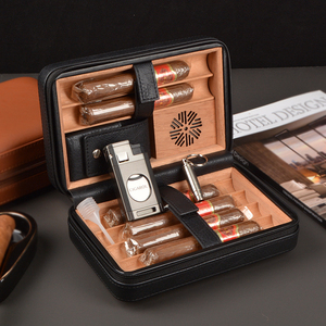 Sac de cave à cigares de voyage portable avec logo en relief personnalisé avec fentes pour <span class=keywords><strong>briquet</strong></span> coupeur étui à cigares en cuir PU - Product Image 2
