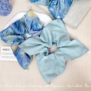 Élégant accessoire pour cheveux haut de gamme pour femme, motif ciel étoilé bleu calme, foulard carré forgé, style doux, attache-cheveux en corde - Product Image 2