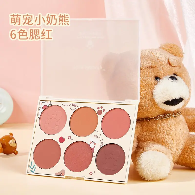Hot sale 6 colors little milk bear Face Blusher Palette Makeup Multi-color Pearl Cheek Blush Powder Face Makeup