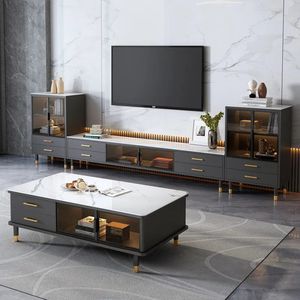 Mobilier de salon italien simple Verre trempé <span class=keywords><strong>Pied</strong></span> en acier Ensemble <span class=keywords><strong>meuble</strong></span> <span class=keywords><strong>TV</strong></span> et table basse - Product Image 3