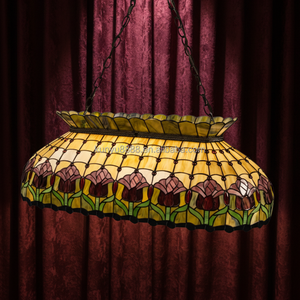 Lámpara de Araña Tiffany de 38 Pulgadas con Diseño de Tulipanes, Hecha a Mano, con 4 Luces, de Vidrio Emplomado, para Comedor, Hotel, Villa - Product Image 1