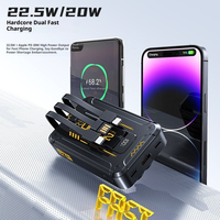 Nouvelle batterie externe portable ultra-mince 22,5 W 10000/20000 mAh à charge rapide avec affichage LED et protection mécanique, avec 3 câbles