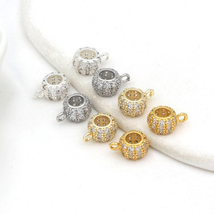 <b>Large</b>-Hole Round <b>Beads</b> With Zircon Inlay 18K Gold Silver DIY Jewelry Findings For Bracelet Making Components - Product Image 4