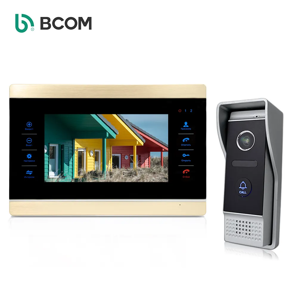 Color Video Door Intercom 2-way Communication Video Intercom Bcomtech High Quality 7 Inch 7 Inch TFT LCD Support Max.32g SD Card