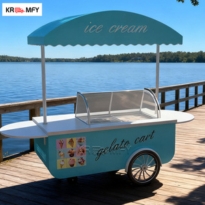 Chariot mobile de vente de crème glacée avec vitrine congélateur, en métal résistant à la rouille, pour restauration rapide extérieure, à 2 roues, montage facile - Product Image 2