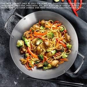 <span class=keywords><strong>Wok</strong></span> en acier inoxydable à fond rond avec double poignée <span class=keywords><strong>Wok</strong></span> de qualité professionnelle pour la cuisine de restaurant à domicile - Product Image 5